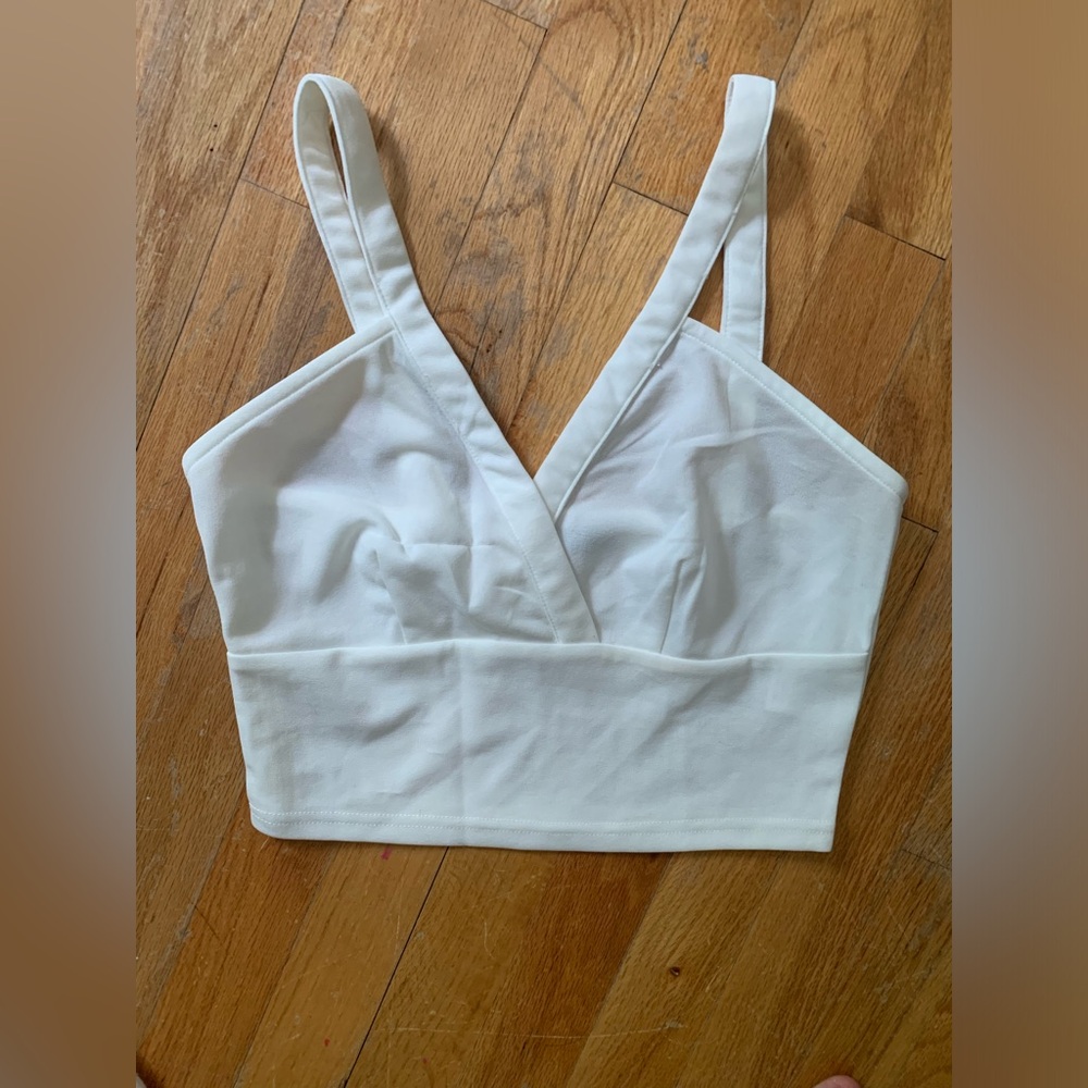 Shein Surplice Neck Wide Hem Bralet Top in White